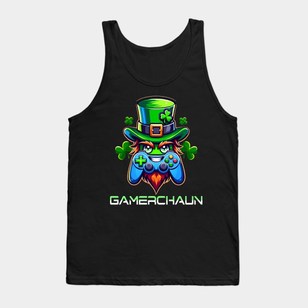 Video Gamer Gamerchaun Gaming Leprechaun Tank Top by Dibble Dabble Designs